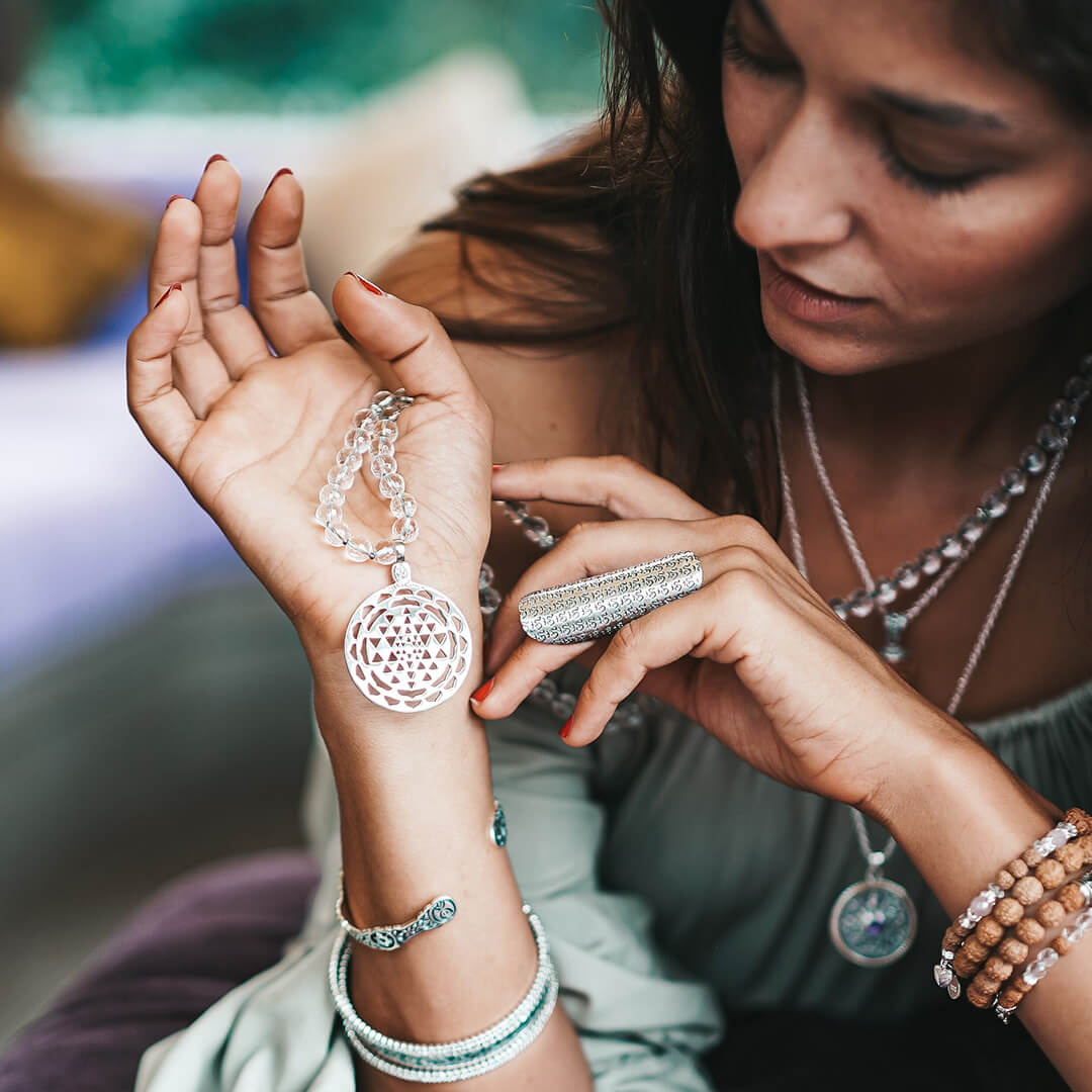 Sri Yantra Crystal Mala (silver brass) 6
