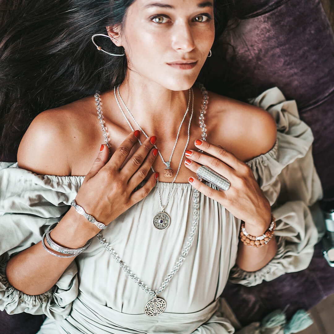 Sri Yantra Crystal Mala (silver brass) 8