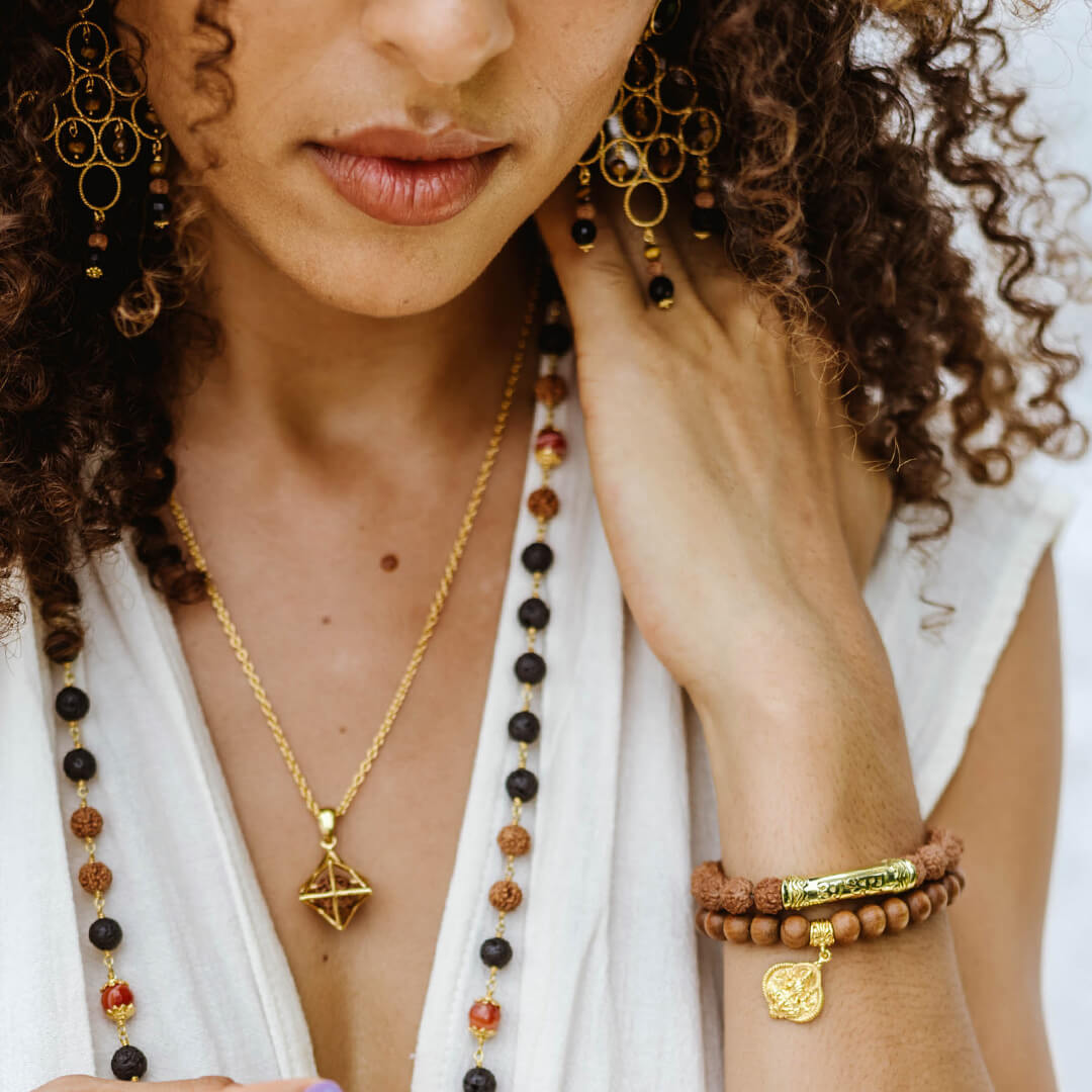 FEARLESS Sanskrit Rudraksha Bracelet (gold brass) 5