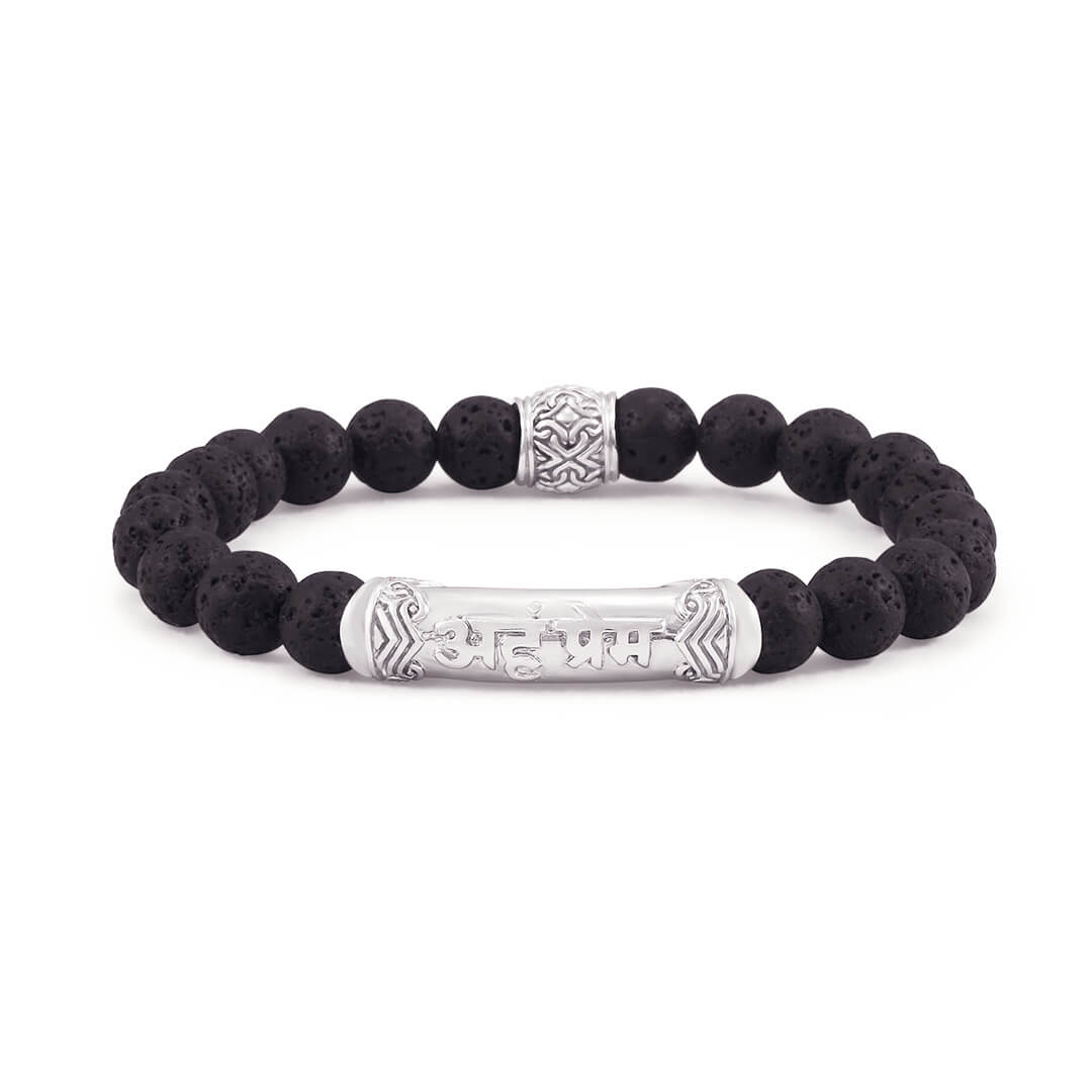 I AM DIVINE LOVE Sanskrit Lava Bracelet (silver brass) 1