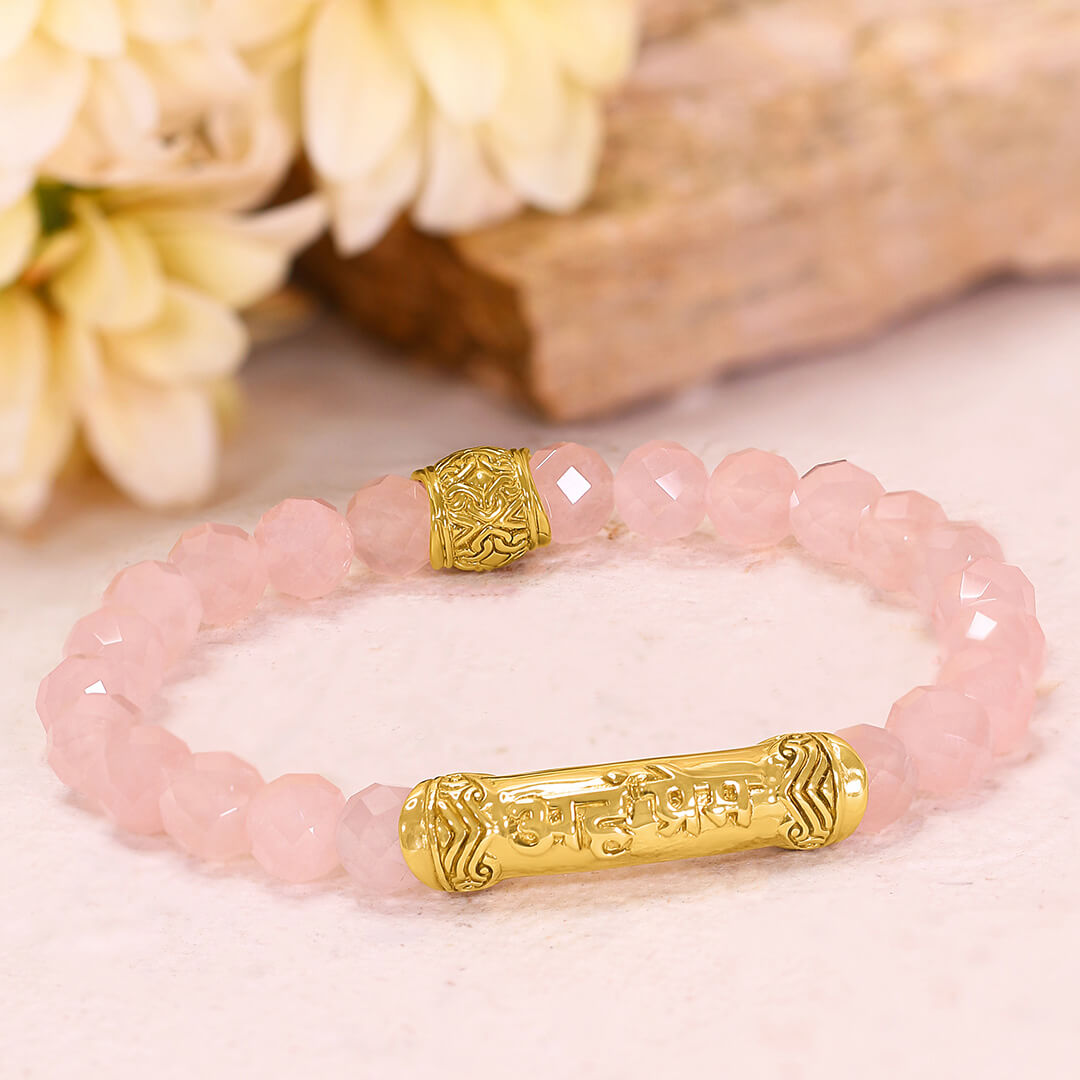 I AM DIVINE LOVE Sanskrit Rose Quartz Bracelet (gold brass) 3