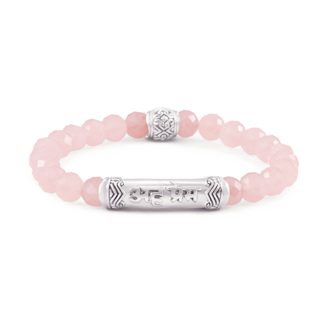 I AM DIVINE LOVE Sanskrit Rose Quartz Bracelet (silver brass) 1