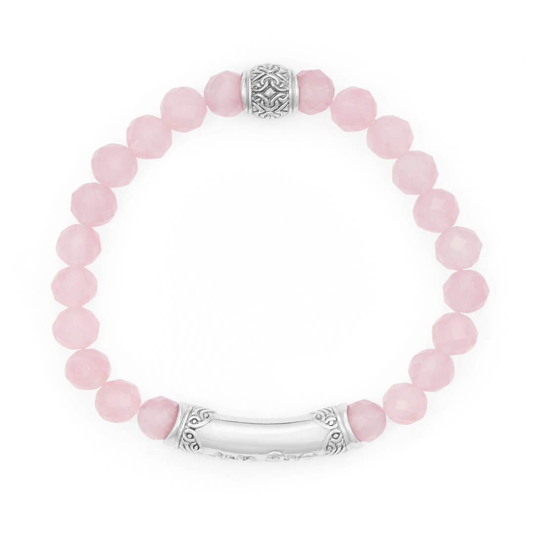 I AM DIVINE LOVE Sanskrit Rose Quartz Bracelet (silver brass) 2