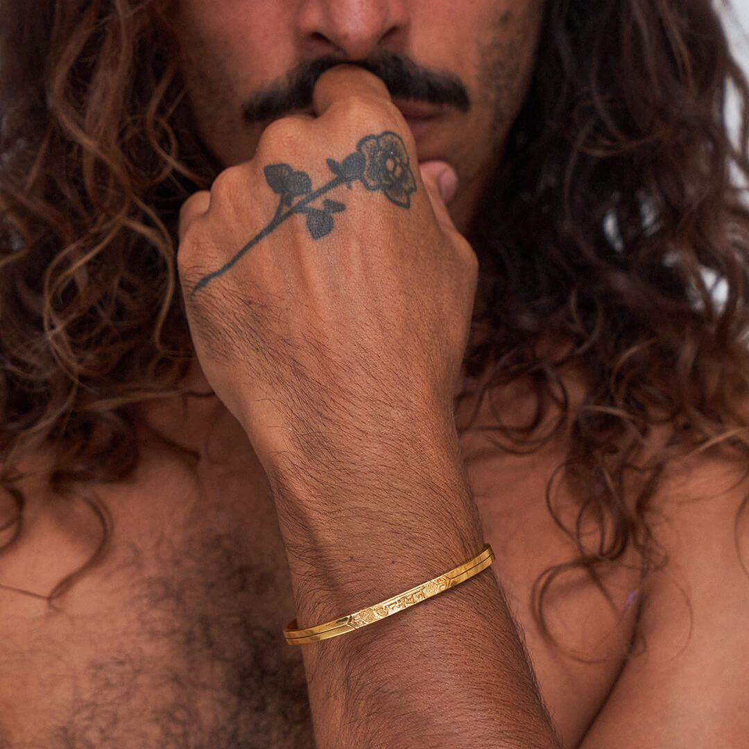 Unmandana Mantra Cuff Bracelet (Gold Brass) 14