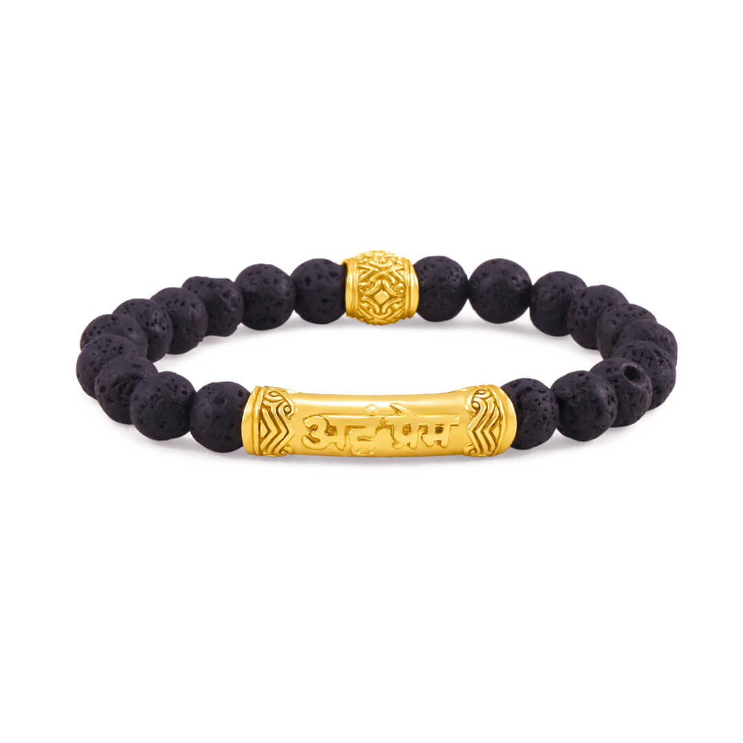 I AM DIVINE LOVE Sanskrit Lava Bracelet (gold brass) 1
