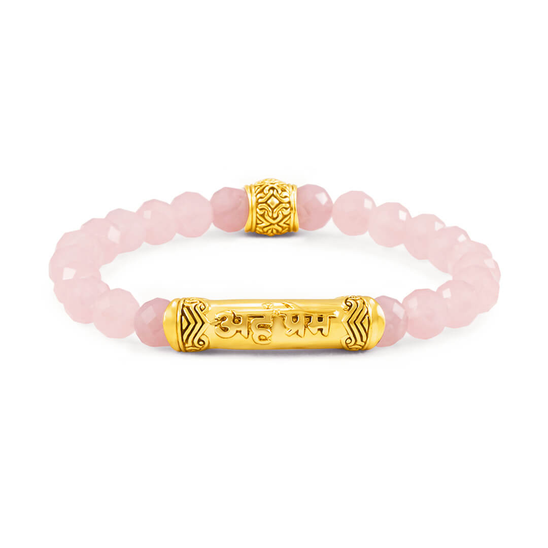 I AM DIVINE LOVE Sanskrit Rose Quartz Bracelet (gold brass) 1